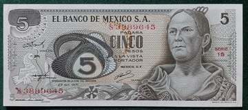 Meksyk banknot 5 pesos 1971 stan minus unc 