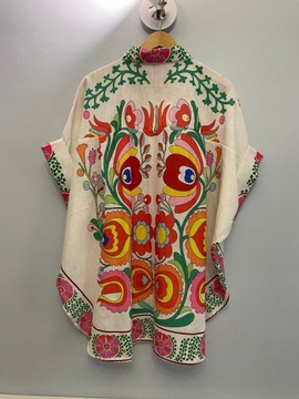 Lniana koszula wzory folk boho oversize kolorowa