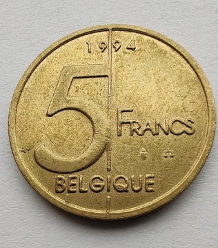 BELGIA 5 Francs 1994 ŁADNA