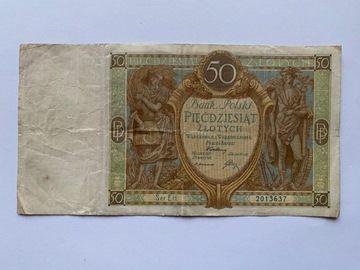 Banknot 50 zł 1929 rok seria EH