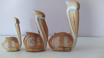 Figurka drewniania pelikan 3 szt
