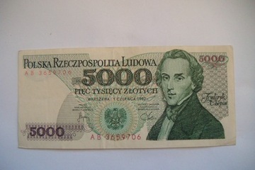 Polska Banknot PRL 5000 zł.1982 r.seria AB