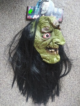 Maska z włosami, wiedźma, halloween