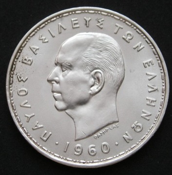 Grecja 20 drachm 1960 - Paweł - srebro - stan 2