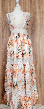 Shein sukienka maxi z gipiurą 36 S