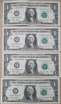 4 banknoty USA - 1 dolar, ciekawa seria (2003)