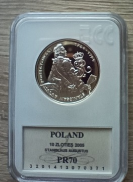 Poniatowski półpostać PR70 10 zł 2005 srebro