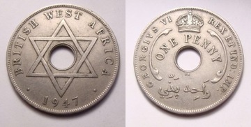 Brytyjska Afryka Zachodnia 1 pens 1947 r. SA