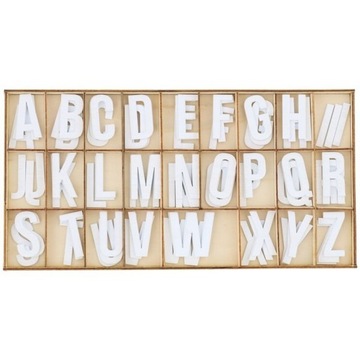 Drewniane literki alfabet 78szt białe litery