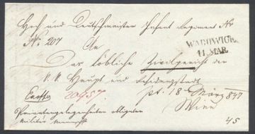 List składany Wadowice Wiedeń 1847r. /Lot 1 /