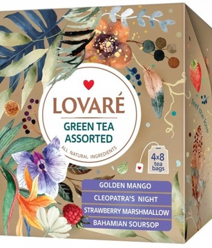 Zestaw herbat zielonych Lovare 4 smaki 32 torebki