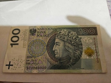 Banknot 100 zł, ciekawy numer 0060000