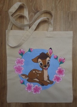 Ręcznie malowana bawełniana torba, shopperka Bambi