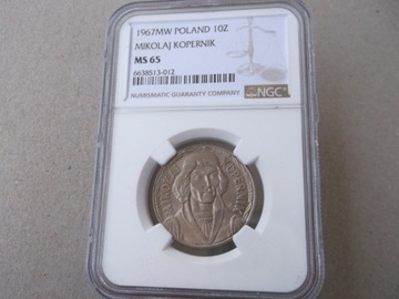 10 zł. 1967 Mikołaj Kopernik   NGC  MS65 