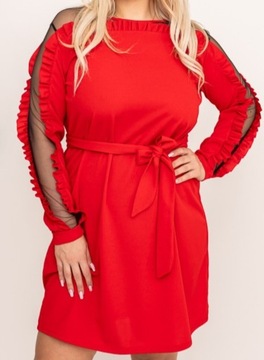 Czerwona sukienka z tiulem siateczka plus size xxxl 46 48 