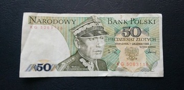 Stary banknot Polska 50 zł 1988 rok PRL 