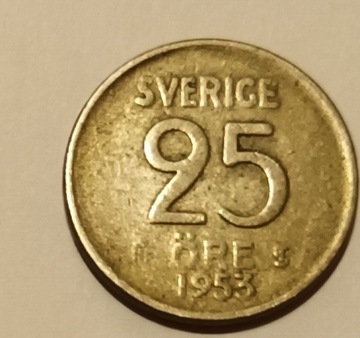 Moneta Szwecja 25 ore z 1953 roku 