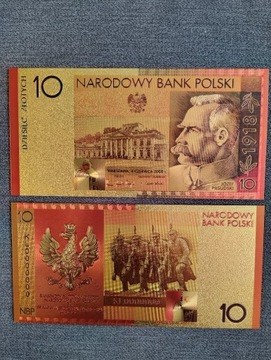 banknot pozłacany JÓZEF PIŁSUDSKI 10 złotych