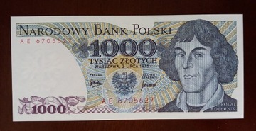 1000 zł złotych - 1975 r. seria AE - stan 1 UNC 