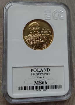 2 zł Jan III Sobieski MS66 ECC 2001 grading