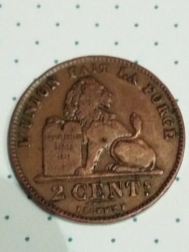 Moneta 2 centymy Belgia 1902 