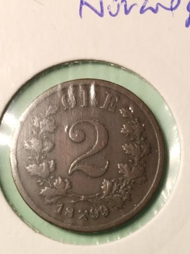 Moneta 2 ore Norwegia 1899