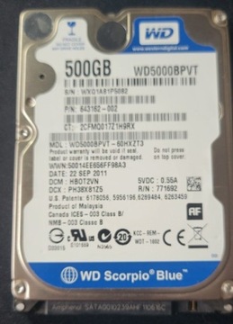 Dysk WD Scorpio Blue 500GB 2,5" SATA II