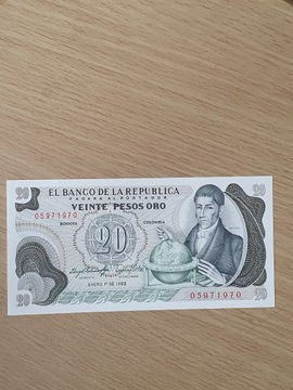 BANKNOT 20 PESOS ORO KOLUMBIA 1983R STAN UNC