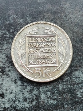 5 koron Szwecja 1966 Szwecja srebro ładne 