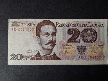 Banknot 20 zł 1982 seria AD 5031107