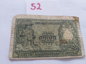 Banknot, Włochy, 50 Lire, 1951,