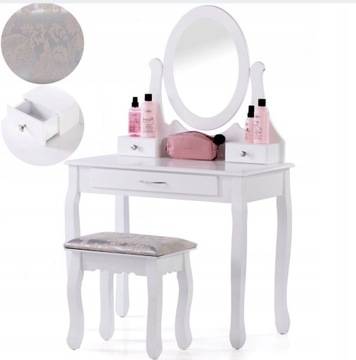 Toaletka biała z krzesłem lustro 3 szufladki