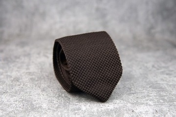 NOWY krawat brązowy knit brąz męski szeroki 8cm