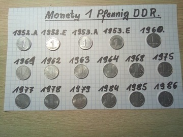 1 PFENNIG. DDR. monety  bardzo ładne.