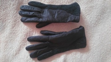 Rękawiczki damskie  czarne skóra ocieplone M