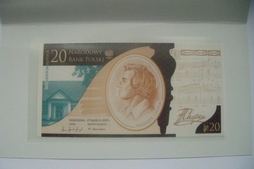 POLSKA Banknot 20 zł 2009 r. Fryderyk  Chopin seria FC UNC