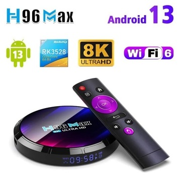 Mocny Tv box 4K H96Max 4GB/64GB Android 13+ piloty