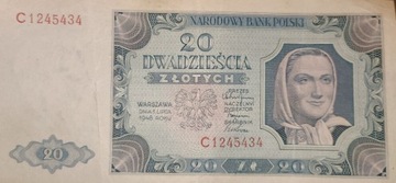 Banknot 20 złotych, 1 lipca 1948, seria C 1245434