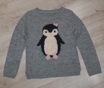 60 piękny sweterek sweter szary pingwinek C&A 116