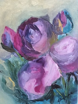 Obraz olejny,"Róże - Abstrakcja", 18x24cm