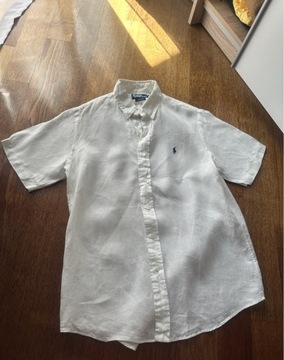 Biała koszula lniana Ralph Lauren 100% leb