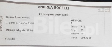 Bilet Andrea Bocelli - Kraków 27.08.2022