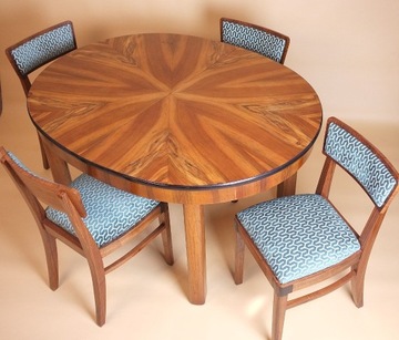 Stół z krzesłami ART DECO, Orzech, SPRZDANY
