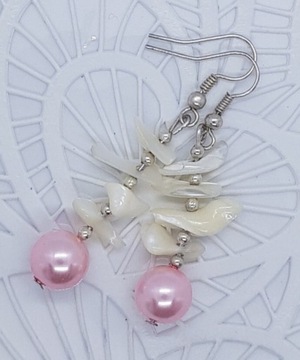 Muszelki różowe perły perełki kolczyki handmade