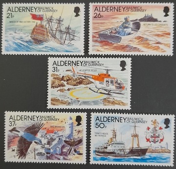 ALDERNEY** - Mi 49-53 - statki, helikopter - 18€.