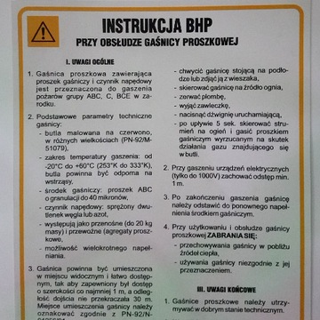 INSTRUKCJA BHP przy obsłudze gaśnicy proszkowej 