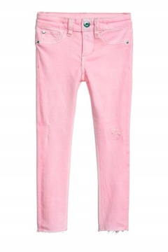 H&M skinny fit spodnie jeansy różowe dziury 164