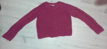 Ciepły miękki sweter ze splotem r.128 modny 8 lat
