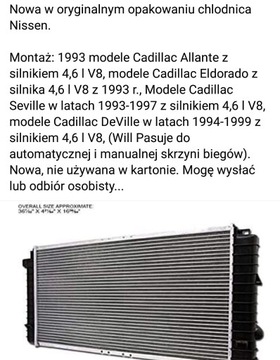 Chłodnica Cadillac seville eldorado allante devill