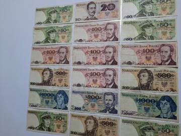 20#N 18 BANKNOTÓW OD 20 ZŁ DO 1000 ZŁOTYCH 